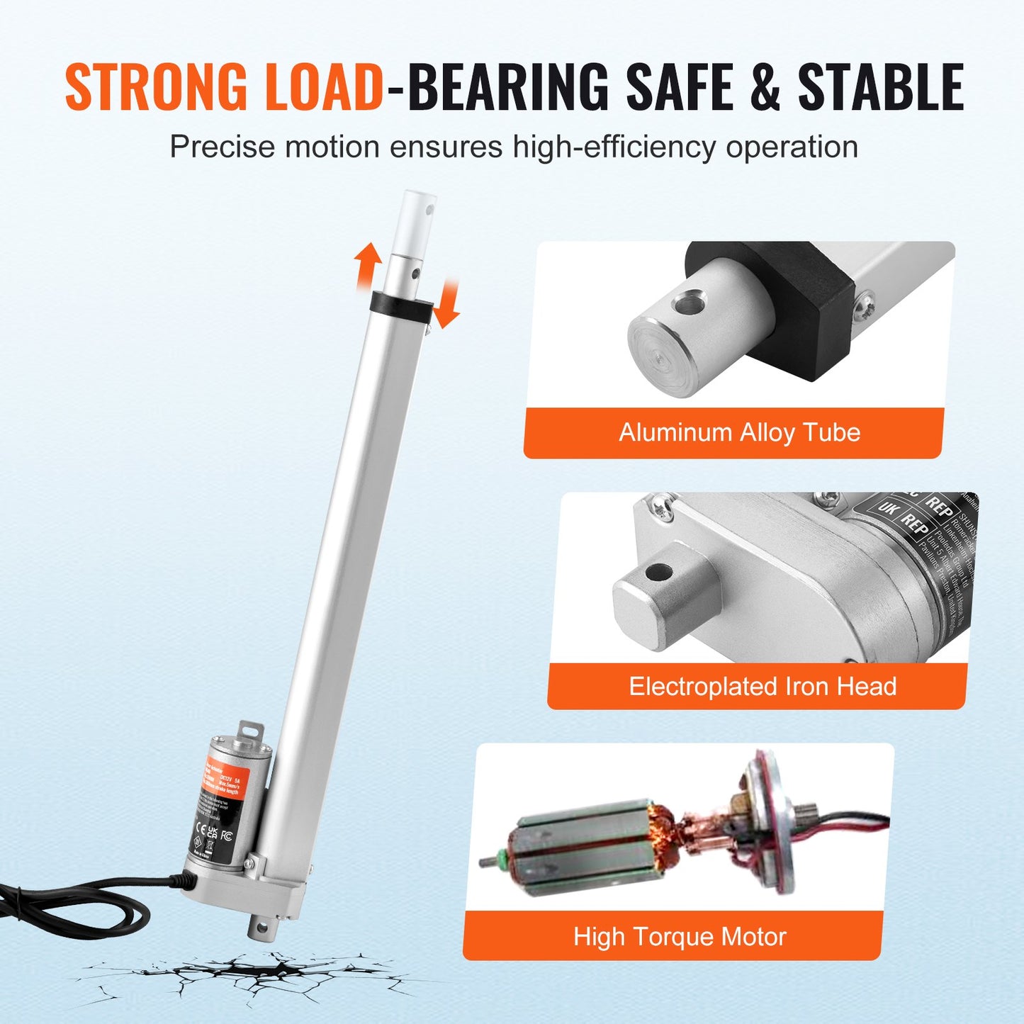 12V High Load Linear Actuator 12 Inch, 330lbs/1500N, IP54, Mounting Bracket