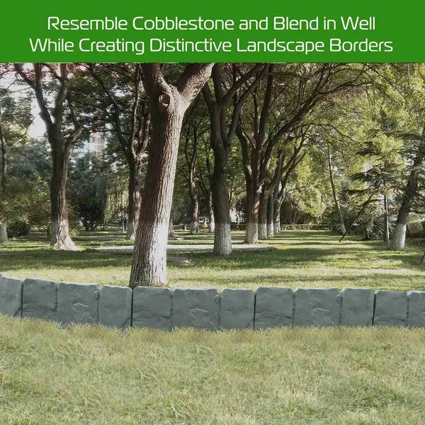 20 PCS Plastic Garden Lawn Edging - Cobblestone Effect, Grey