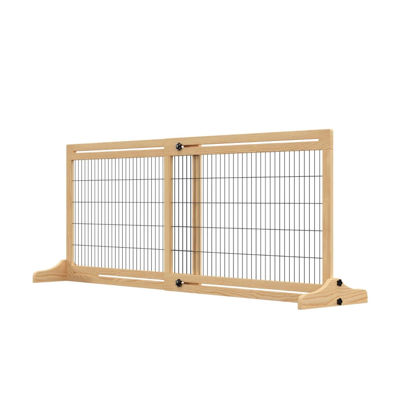 Adjustable Extra Wide Wooden Pet Gate for Dogs & Cats, Natural Finish