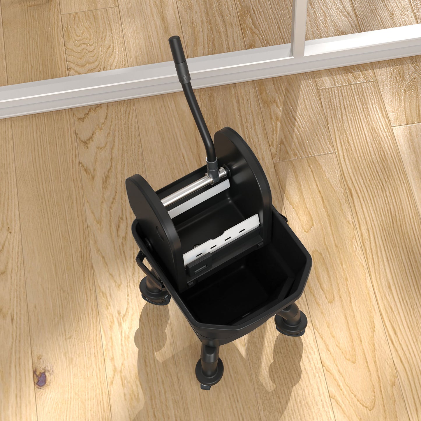 Floor Cleaning Mop Bucket with Wringer and Wheels - 27.5 Quart Black
