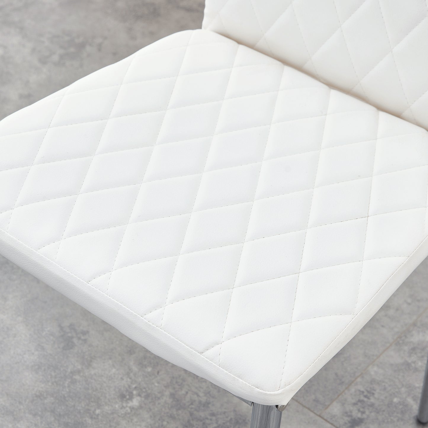 Modern White PU Dining Chairs Set Of 4 - Diamond Quilted High Back