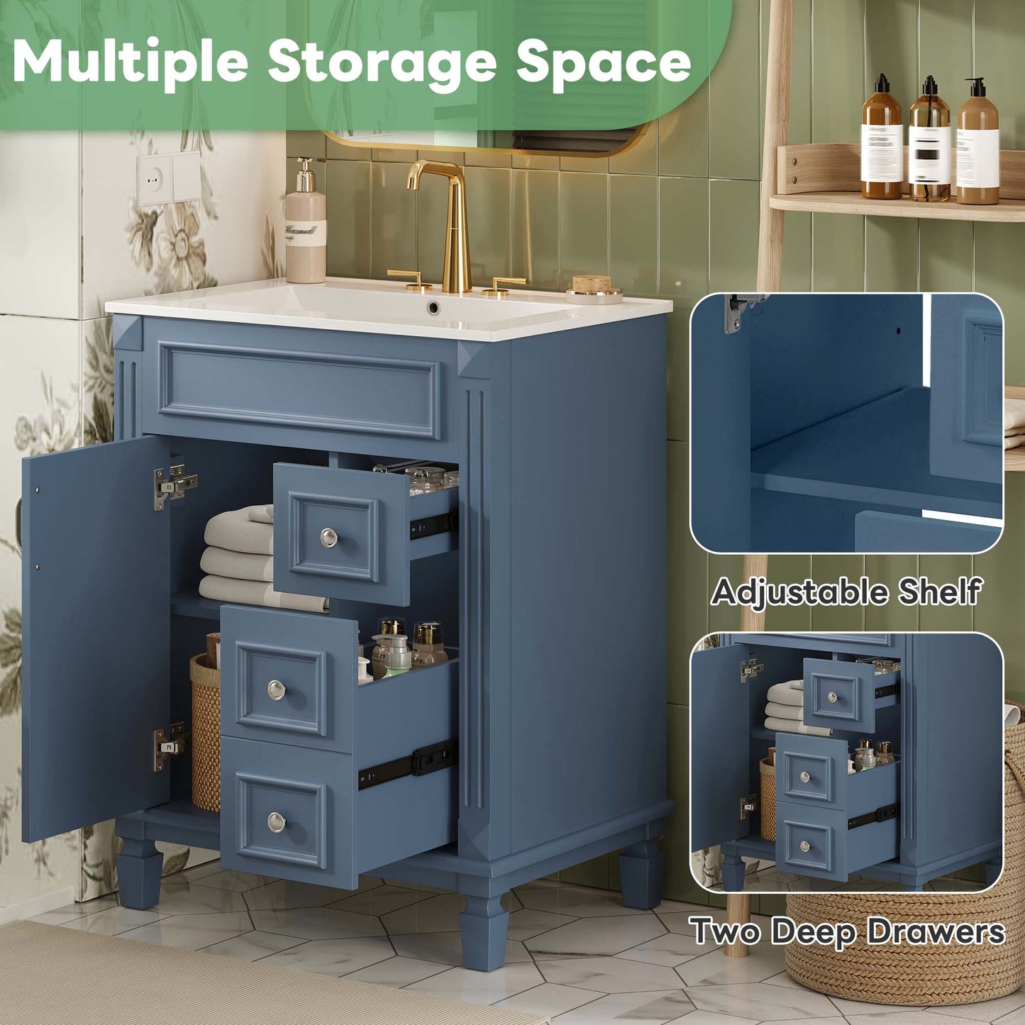24 Bathroom Vanity With Ceramic Sink, Small Sink Cabinet, Modern