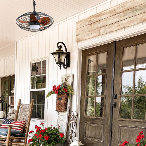 20 Inch Outdoor Ceiling Fan with LED 18W 3CCT Reversible DC Motor Black