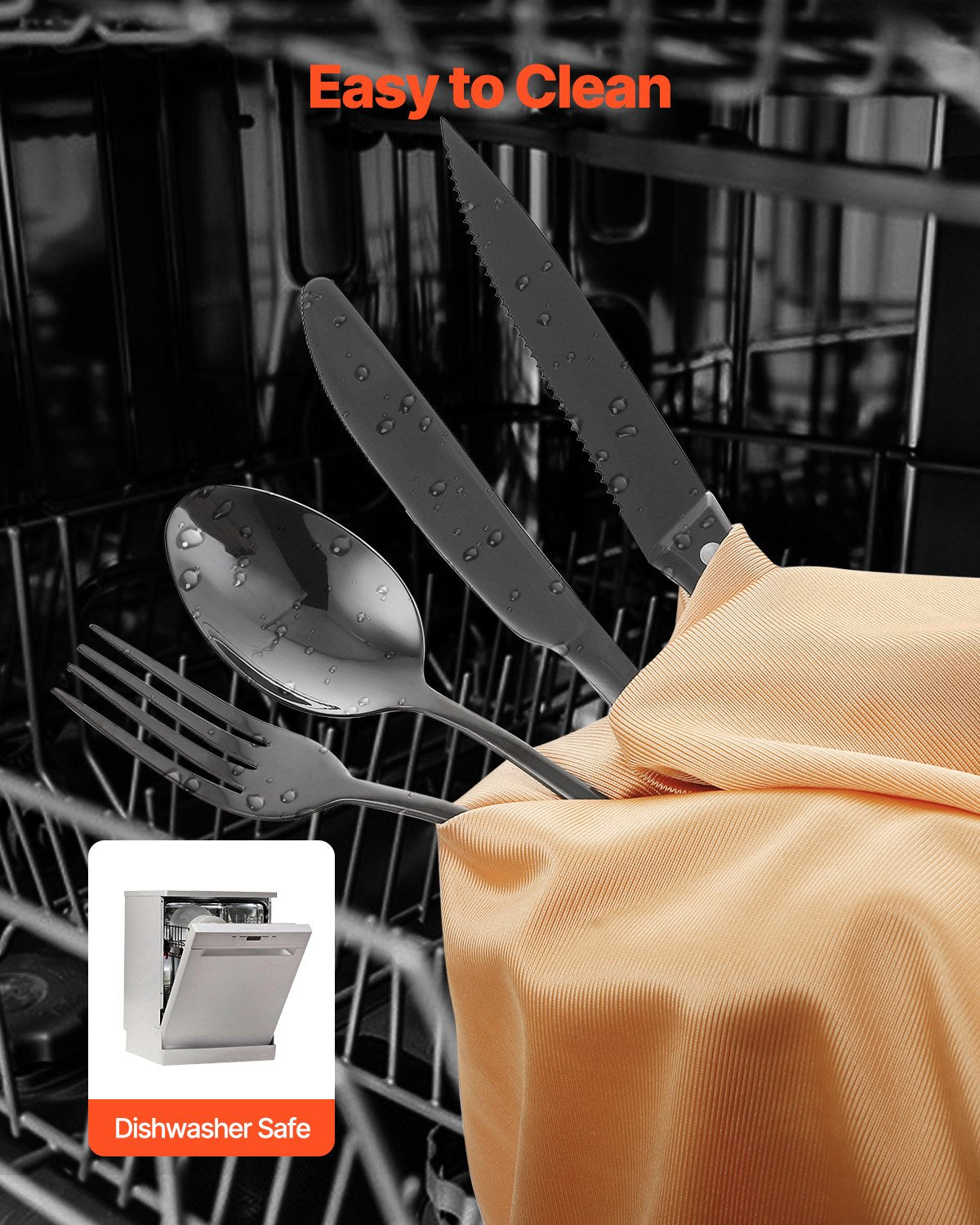 48-Piece Stainless Steel Flatware Set for 8 - Black