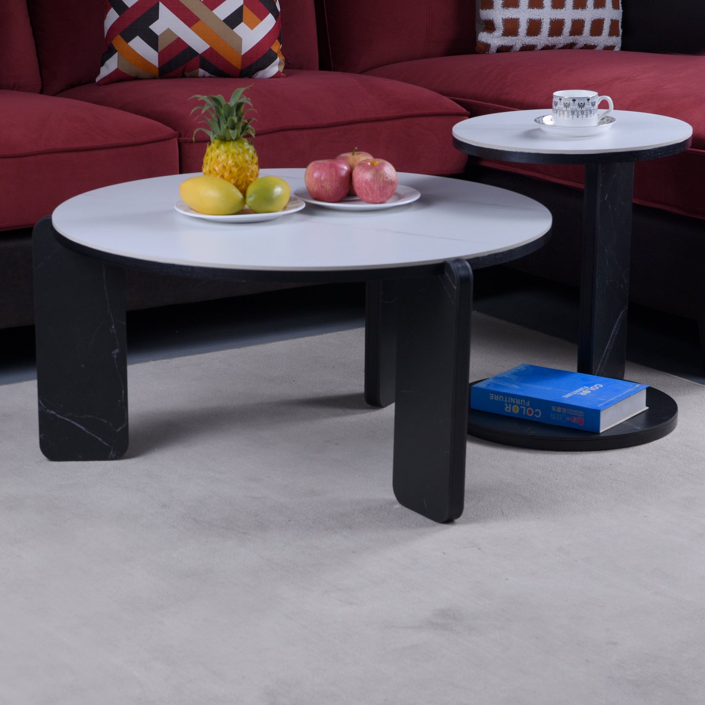 Set Of 2 Round Nesting Coffee Table For Small Place,living Room End