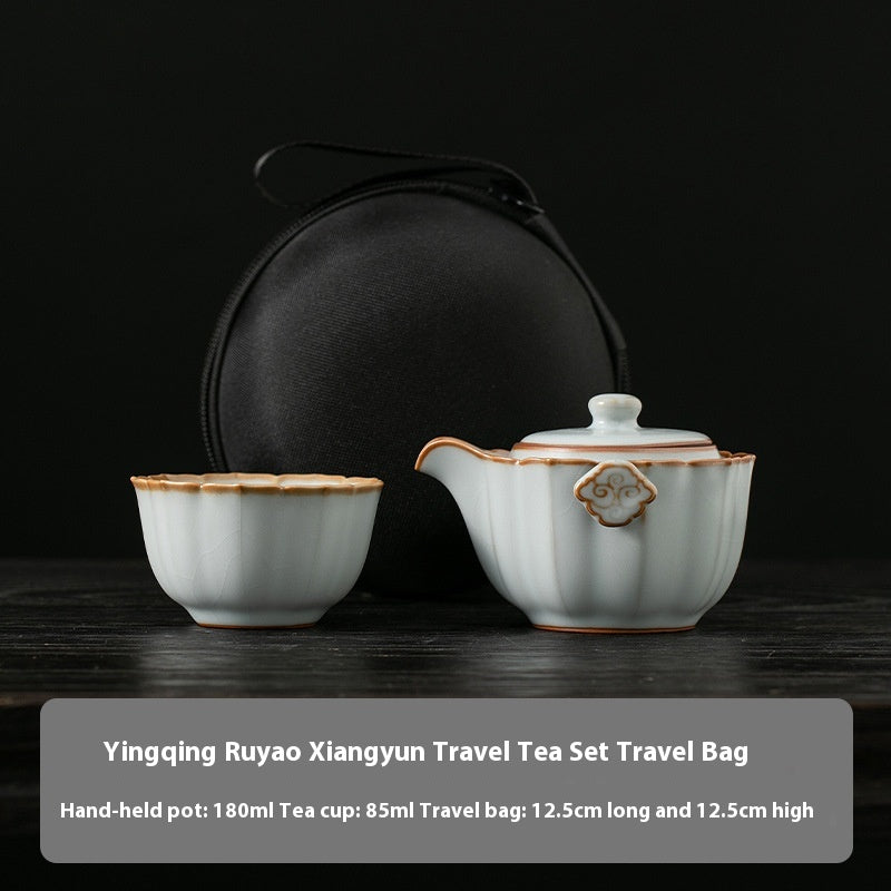 Ceramic Tea Cup Set with Travel Bag - One Pot and One Cup, Retro Style