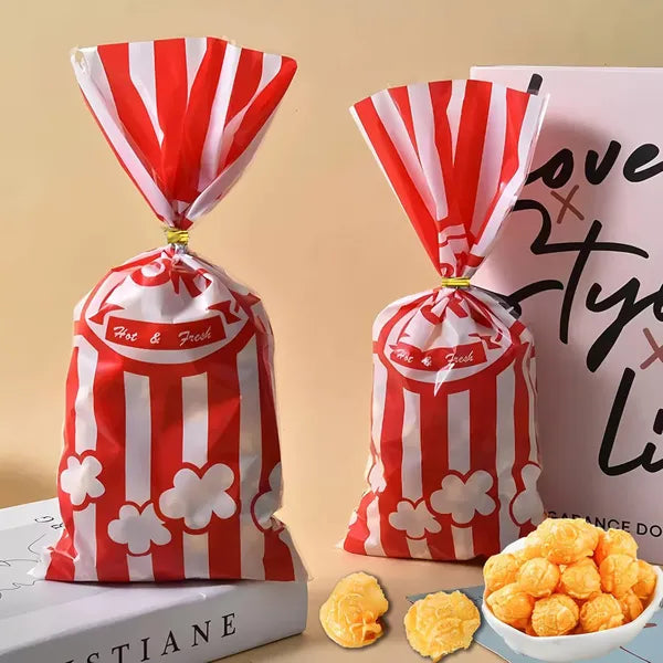 300 Pack Red and White Stripe Popcorn Bags with Twist Ties