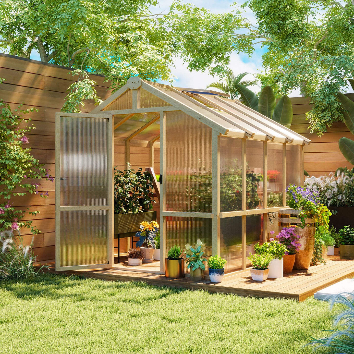 Walk-In Greenhouse Kit - 6.6 x 8 Ft. Polycarbonate with Lockable Door