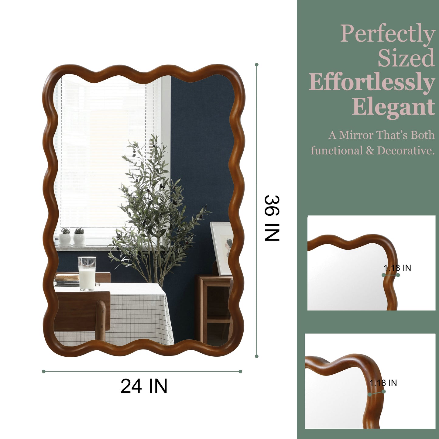 Wavy Rectangle Solid Wood Frame Decorative Mirror - 24x36