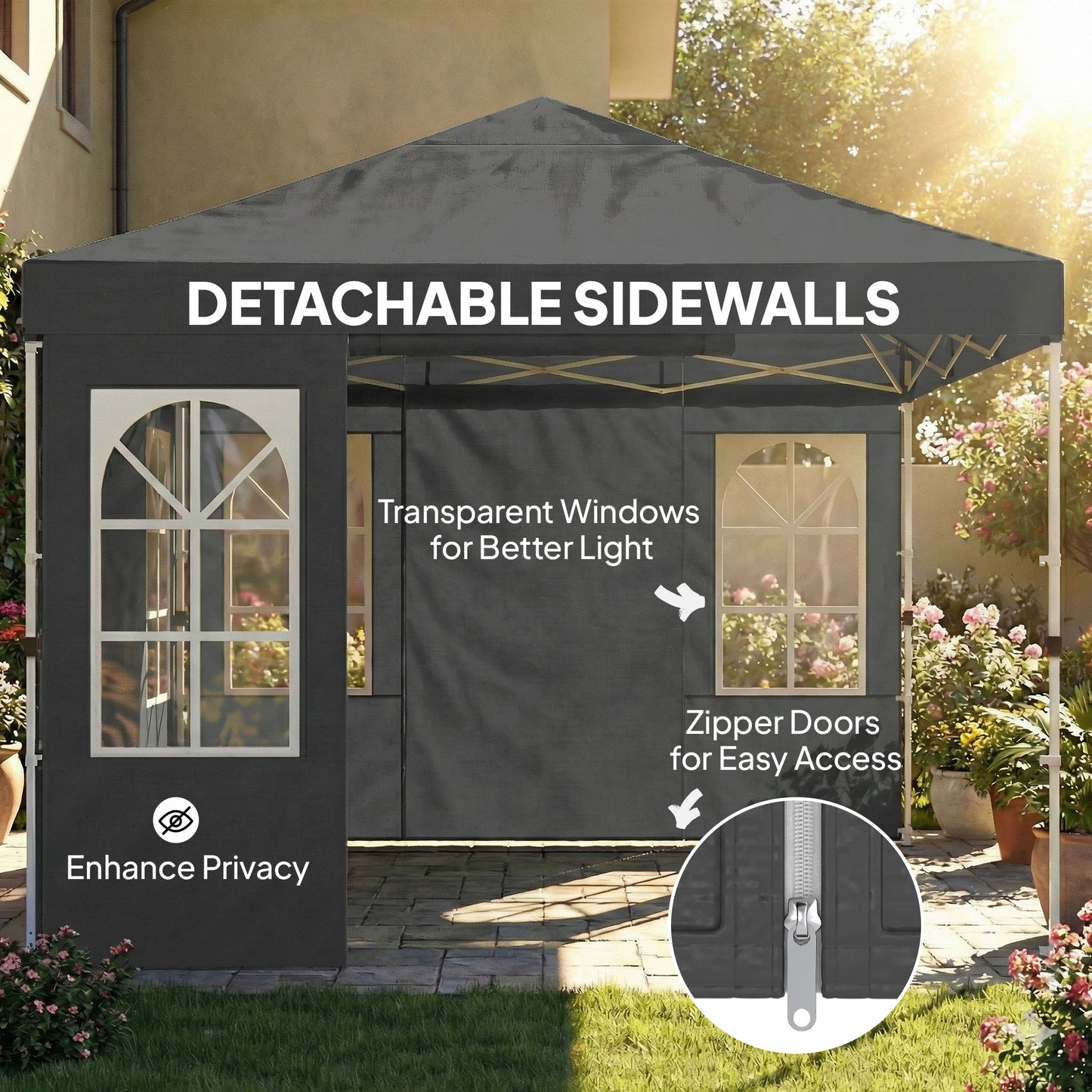 9.6x9.6 ft Pop Up Canopy Tent with UPF 50+ Protection - Dark Gray