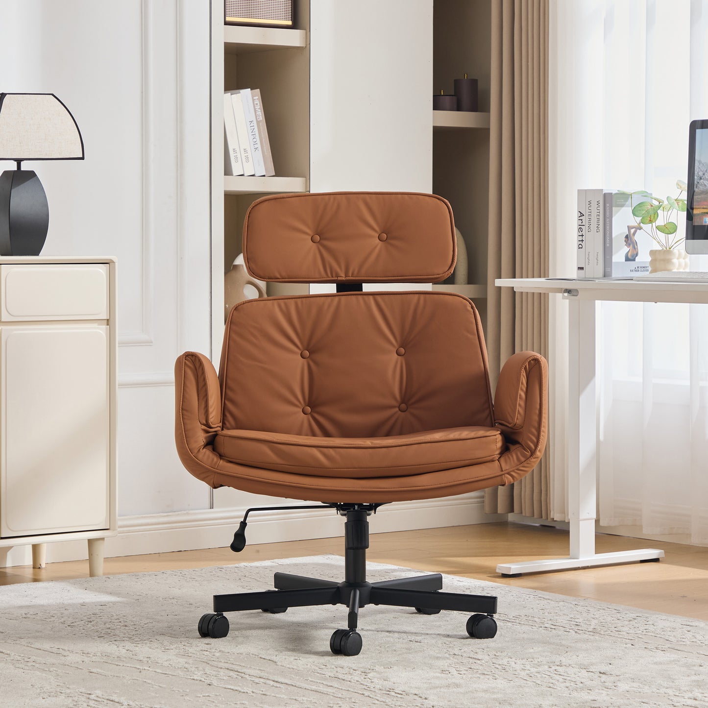 Criss Cross Chair with Adjustable Armrests and Wheels - Brown