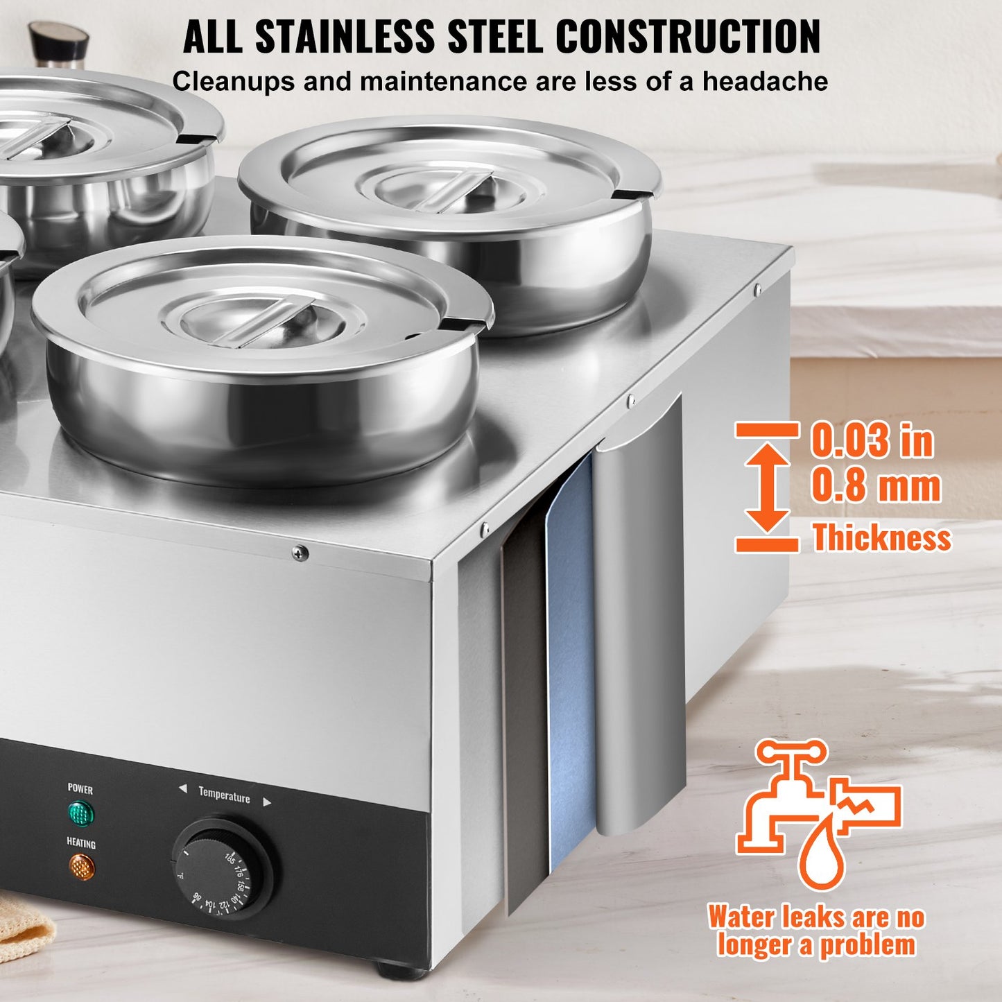 Electric Soup Warmer 4 Qt Stainless Steel Buffet Food Warmer Adjustable Temp 1500W