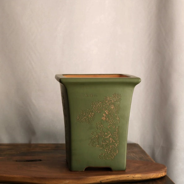Square Yixing Clay Flower Pot - Handmade Chinese Garden Plant Container