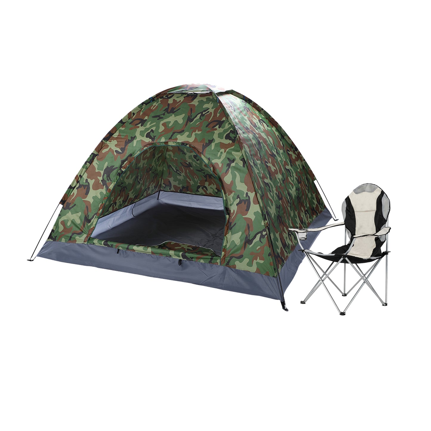 Medium Camping Chair - Grey Iron Frame, Off-White Fabric