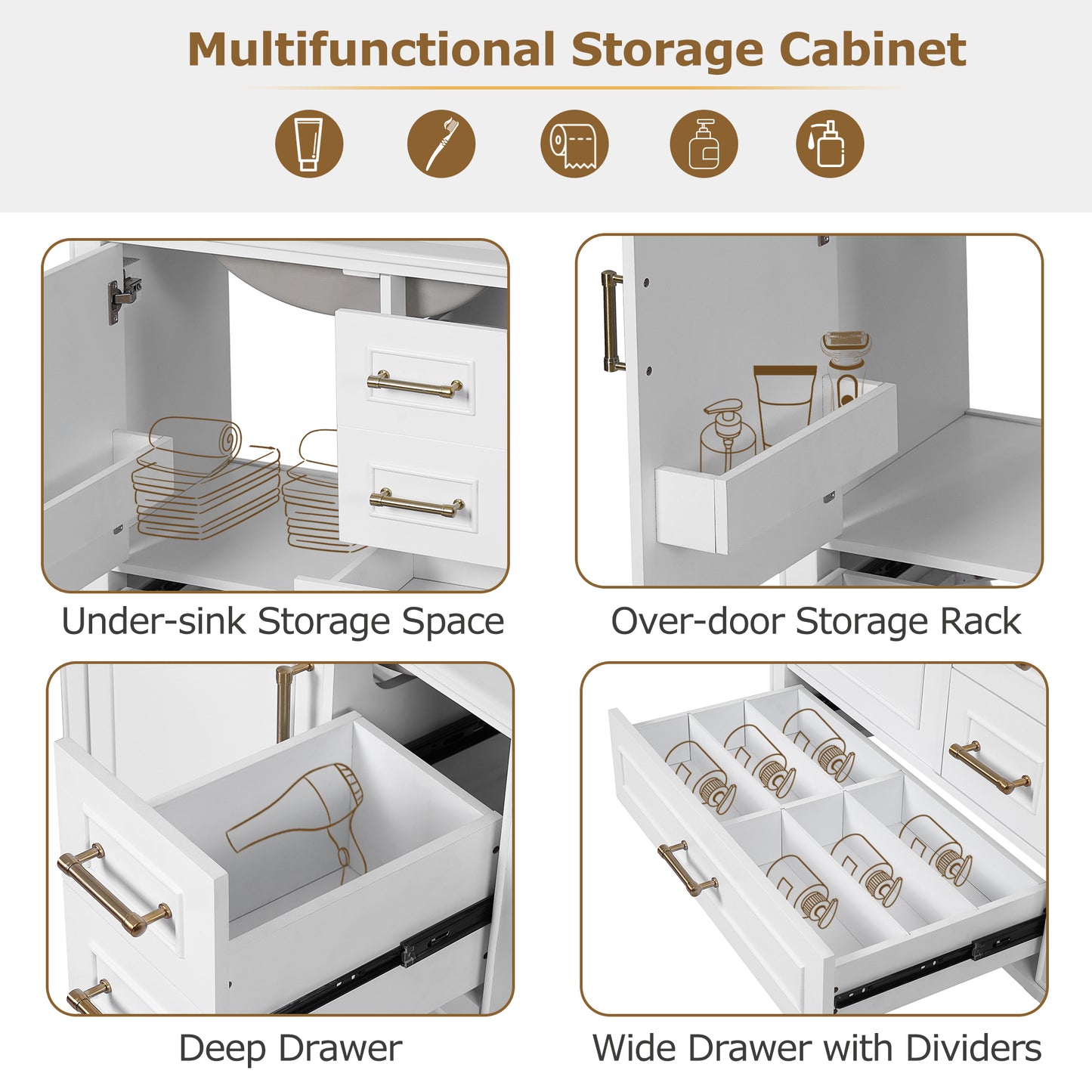 30" Bathroom Vanity with Ceramic Sink and Ample Storage - White