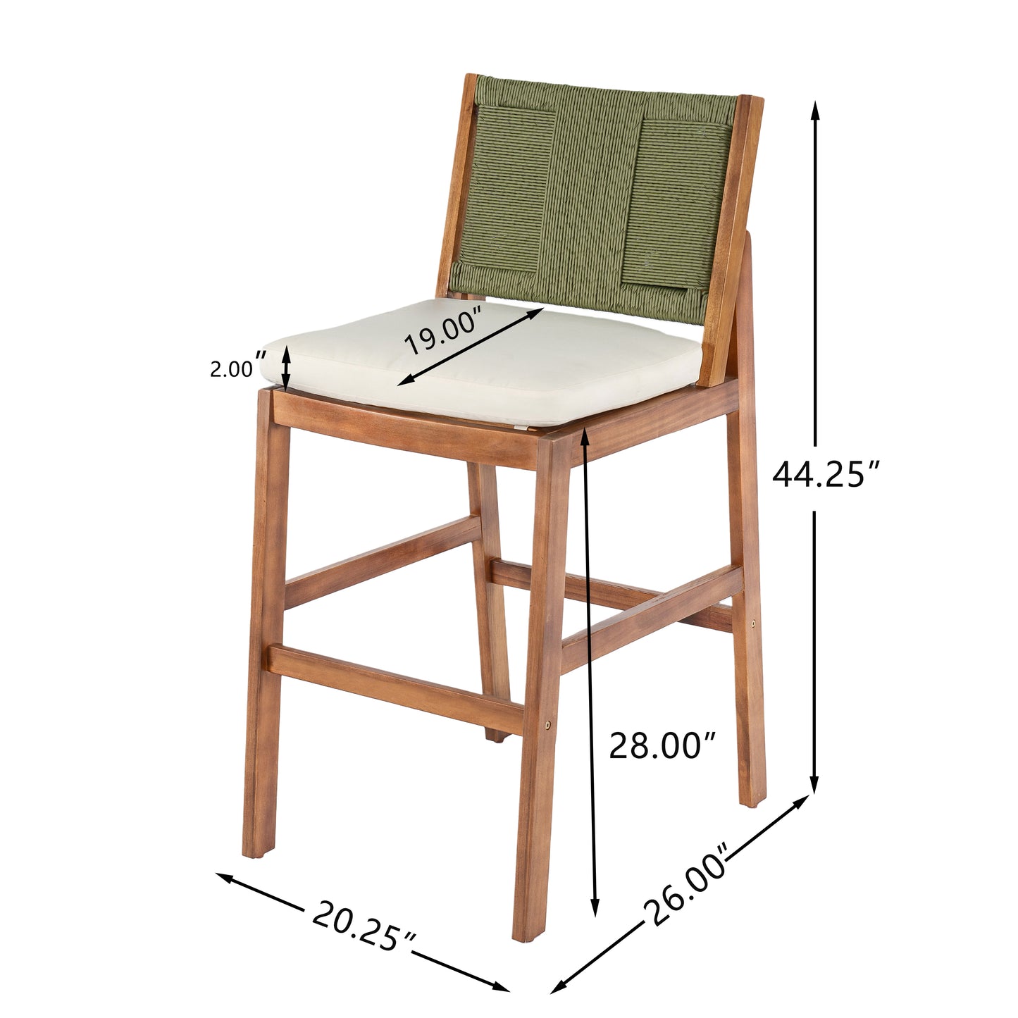 4-Piece Outdoor Bar Stool Set - Solid Acacia Wood & Wicker
