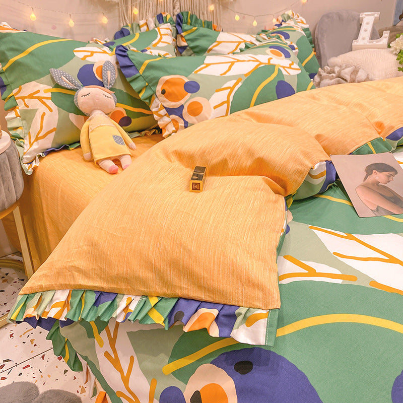Four-Piece Cotton Bedding Sheets Set for 1.8m Bed - Princess Style, Summer Comfort