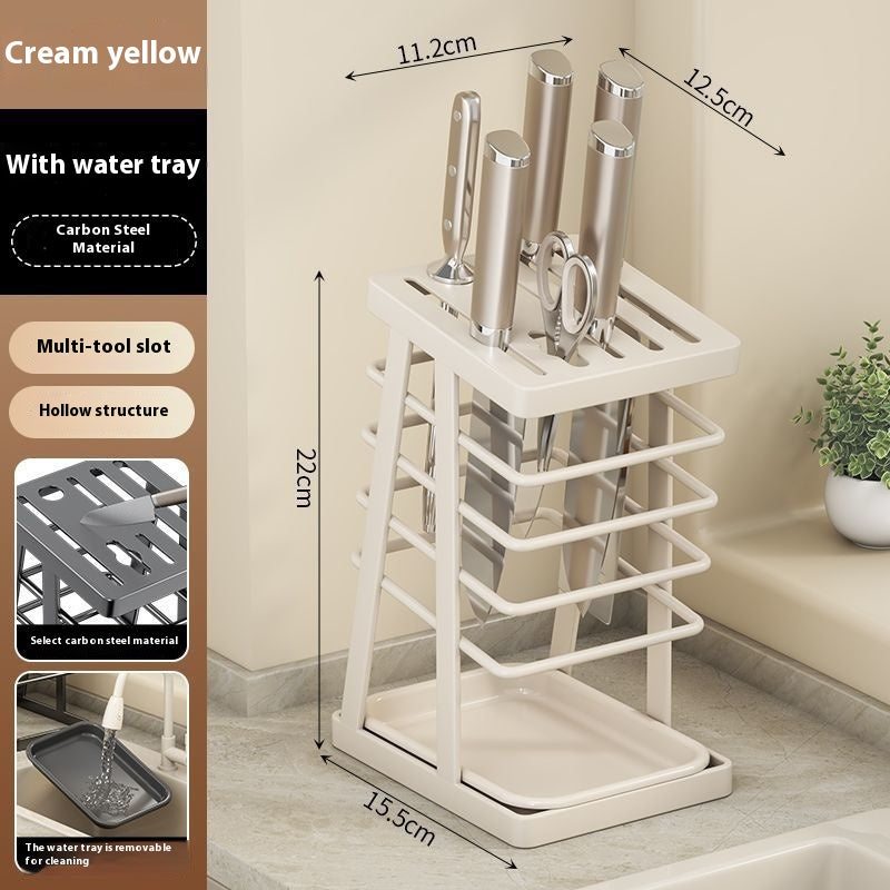 Portable Kitchen Knife Storage Rack with Water Tray - Multi-Color Nordic Style
