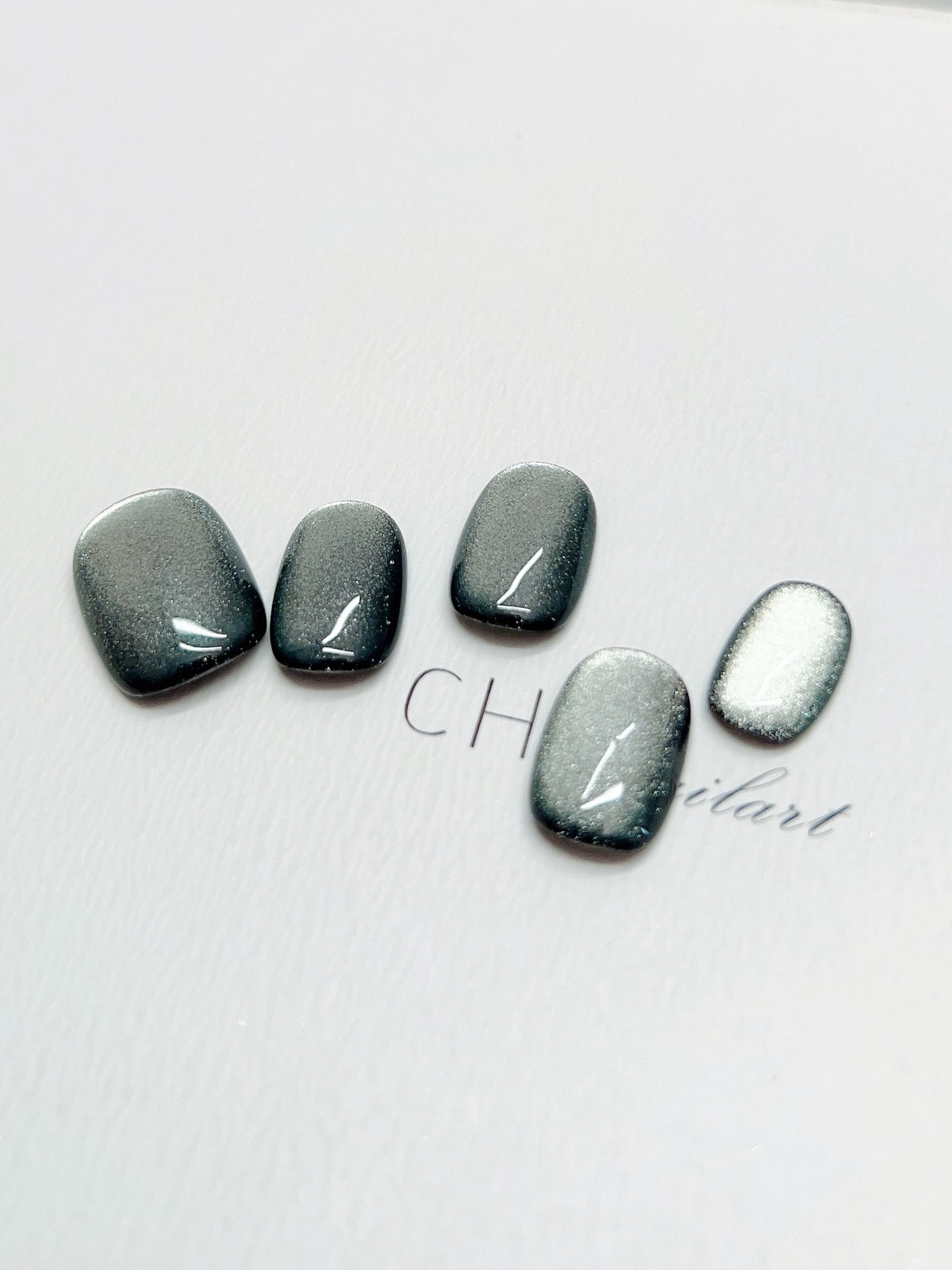 Dark Green Cat's Eye Nail Art Film Set - Short Square & Circle Shapes