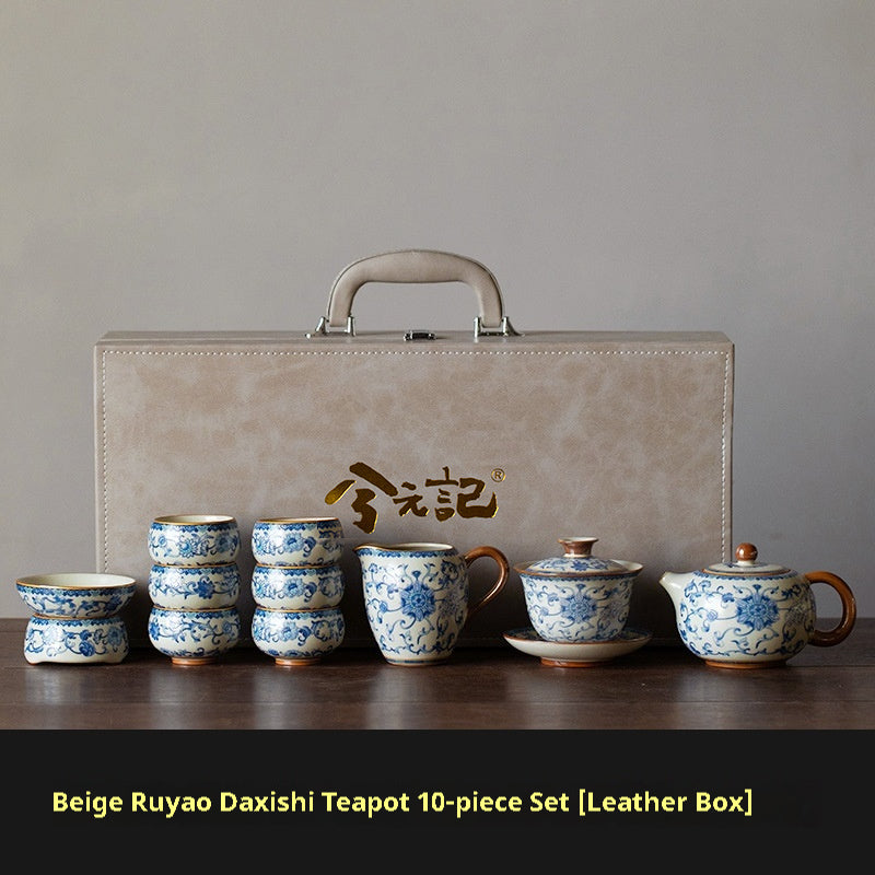 Elegant Blue and White Ru Ware Tea Cup Set with Multiple Variants