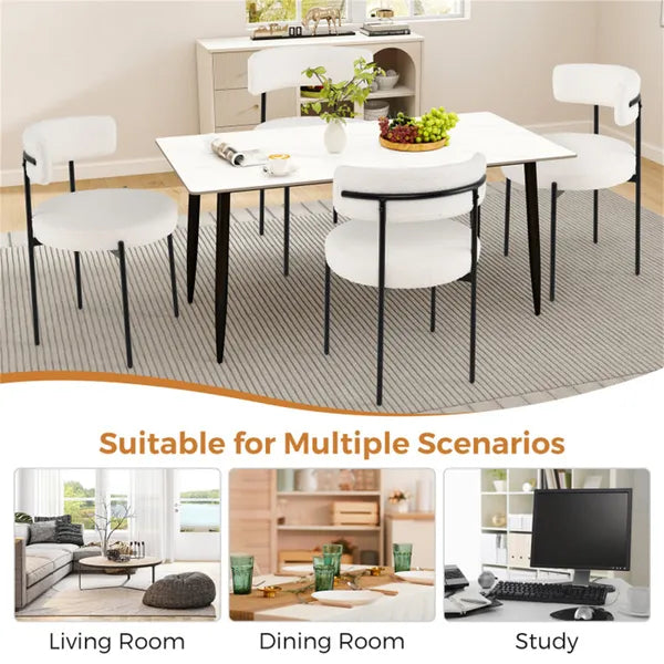 2 PCS White Sherpa Upholstered Dining Chairs - Ergonomic Design