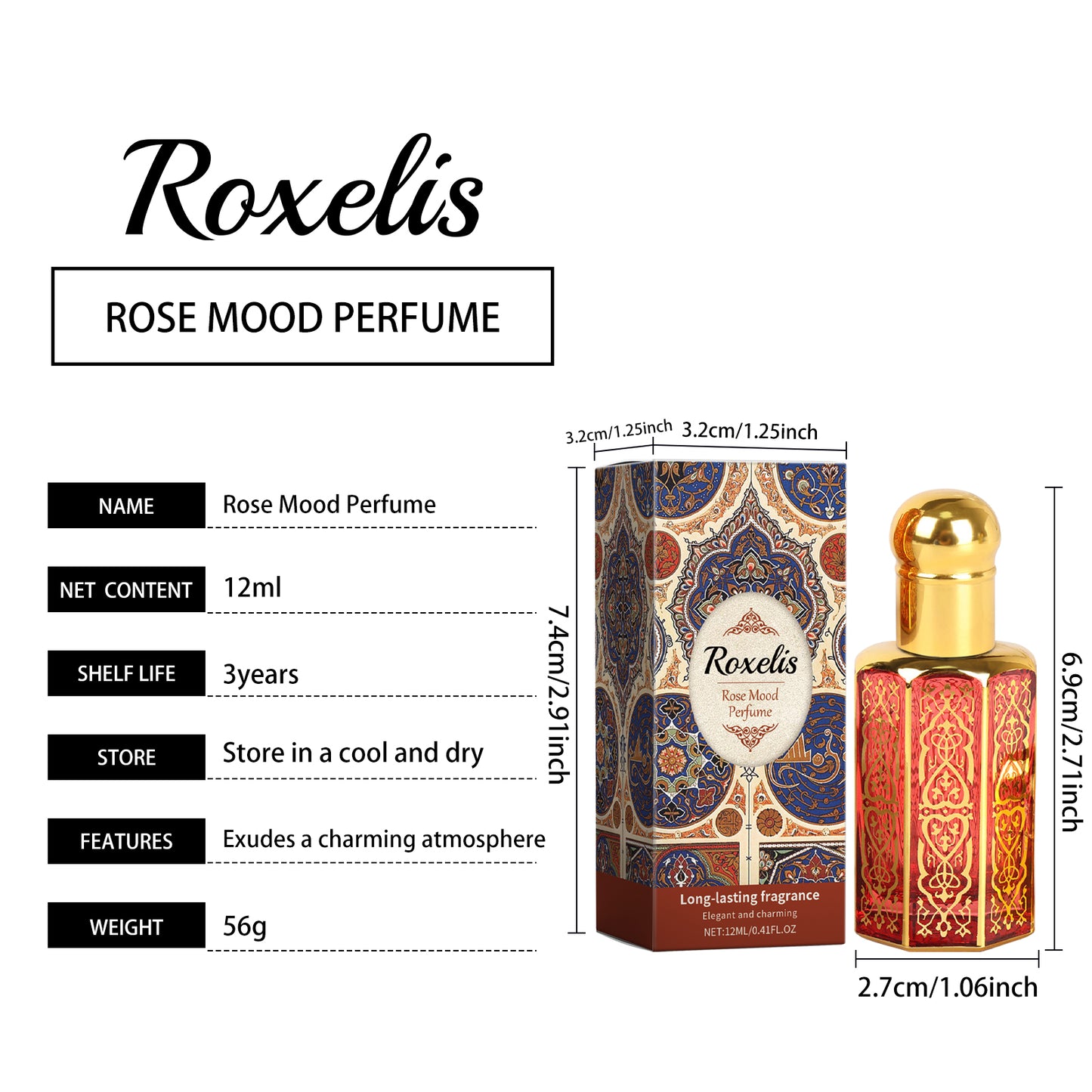 Arabian Rose Roll-On Perfume Oil - Long-Lasting Floral Fragrance 12ml