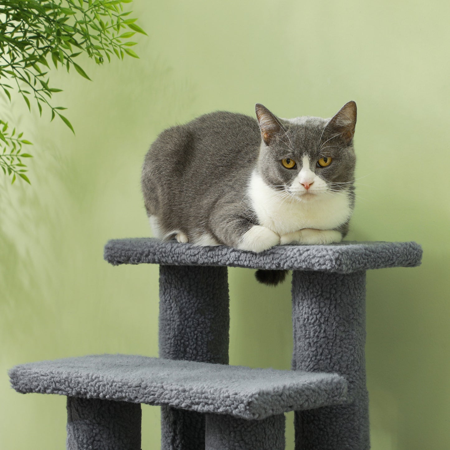 25-Inch Multi-Level Cat Scratching Post with Steps and Soft Carpeted Platforms - Gray