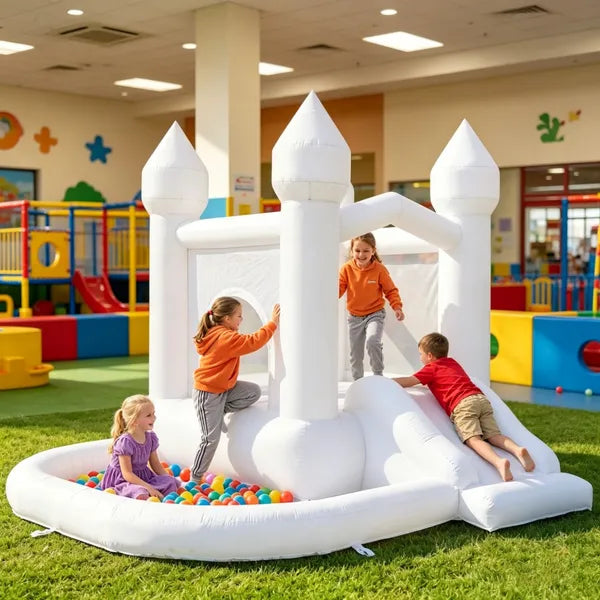 Inflatable Bounce House with Slide and Ball Pit - White
