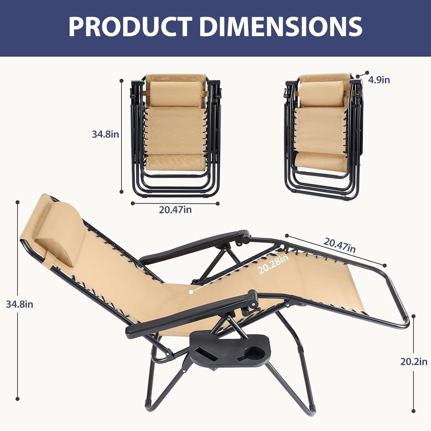 Portable Recliner Chair Set with Cup Holder & Adjustable Backrest