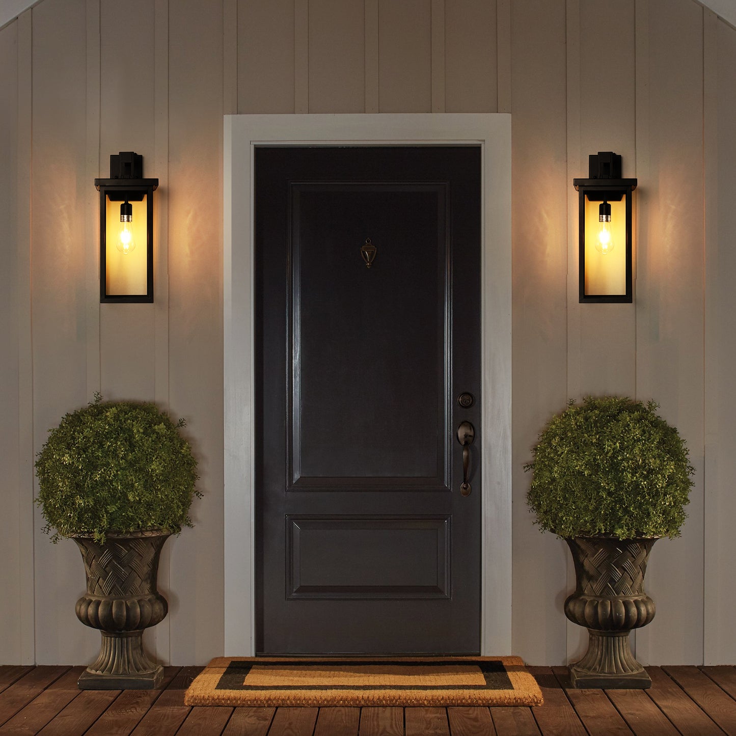 Modern Outdoor Wall Lanterns - Black Metal Frame - Set of 2