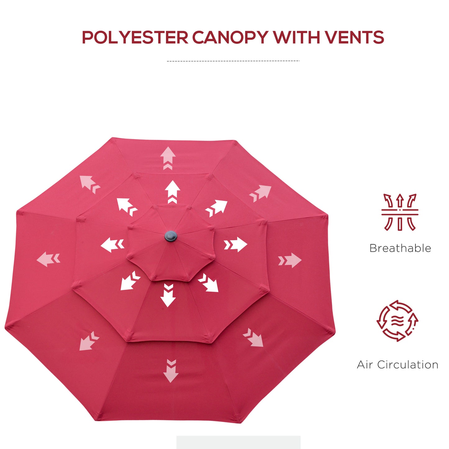 9FT Outdoor Market Umbrella with Crank & Tilt - Wine Red