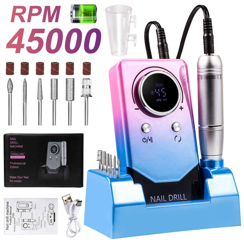 Professional Electric Nail Drill Kit - 45000RPM Rechargeable Portable File