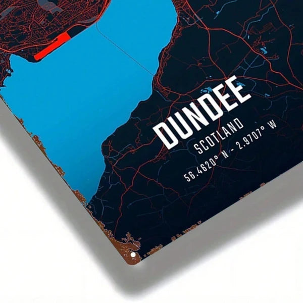 Dundee City Map Metal Sign - Rustic Wall Art Decor 8x12 Inch