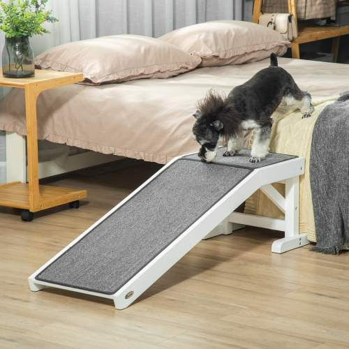Dog Ramp for Bed with Non-Slip Carpet & Top Platform - 49 Inch Wood Pet Steps