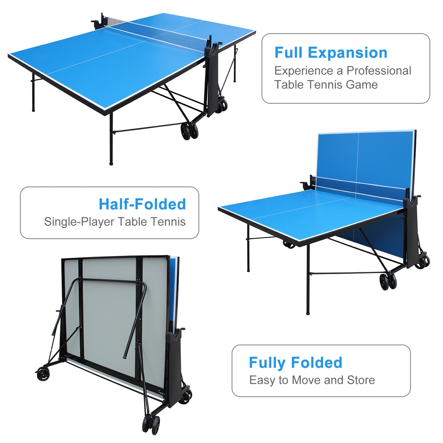 Competition Grade Foldable Outdoor Table Tennis Table Set - Blue