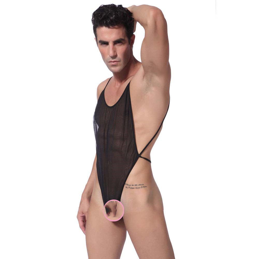 Men's See-Through Bodysuit Underwear - Black One Size Polyester