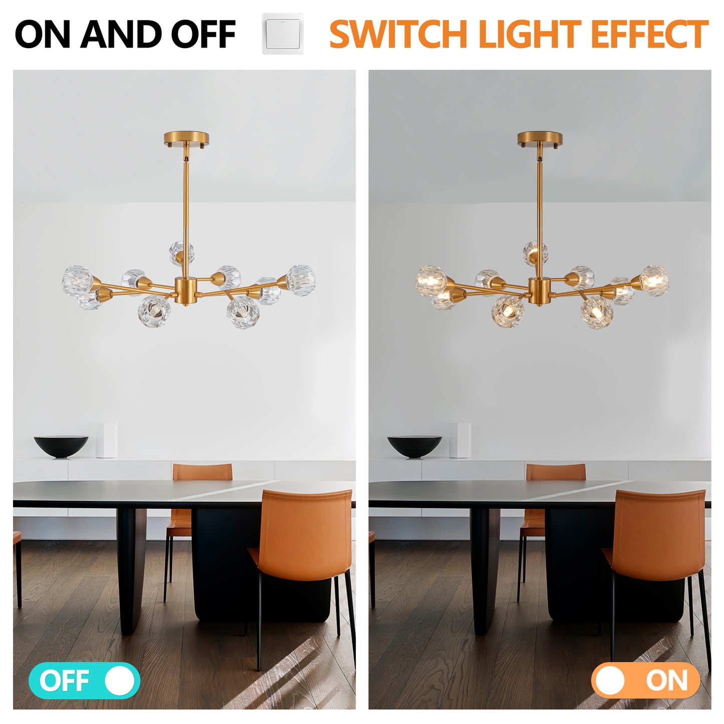 Modern Crystal Chandelier - 9 Lights for Living Room & Dining Room