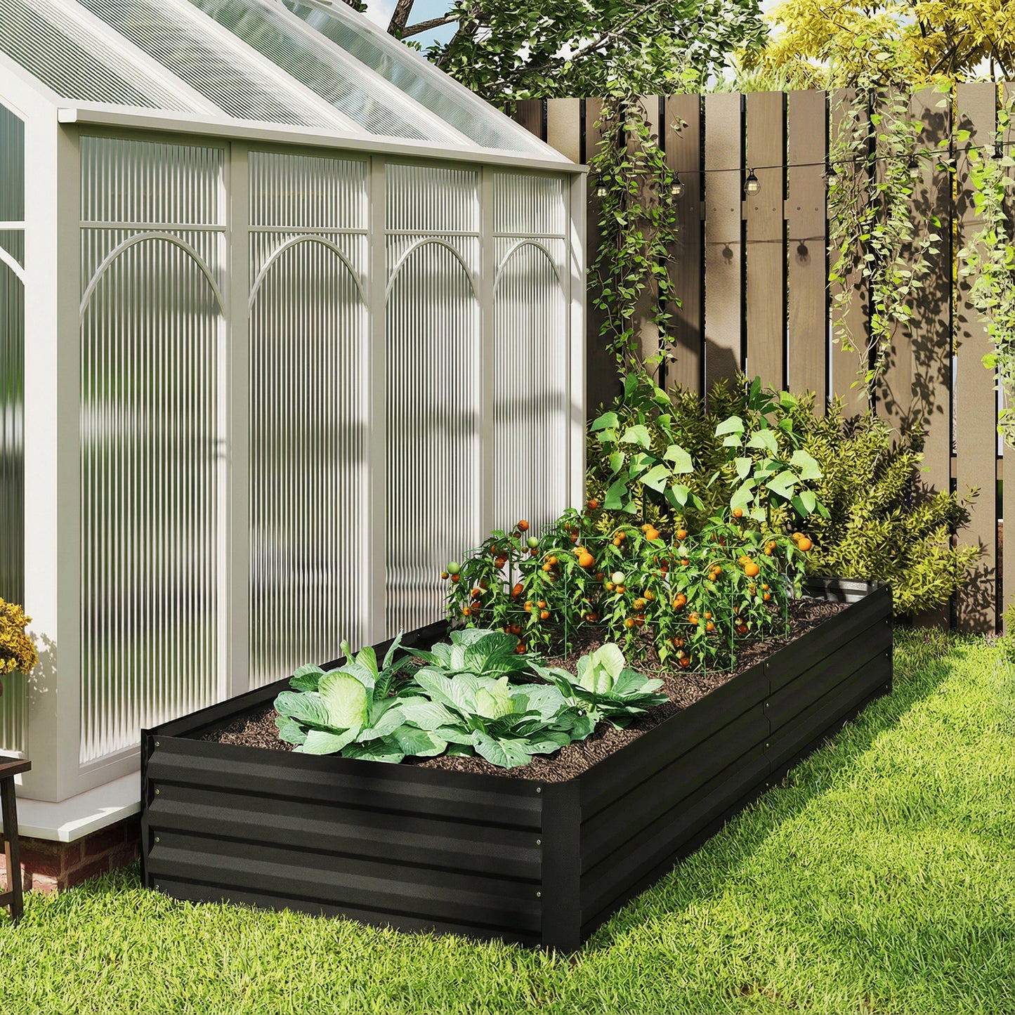 Galvanized Raised Garden Bed 95x36x12 Inches for Flowers Herbs Vegetables Black