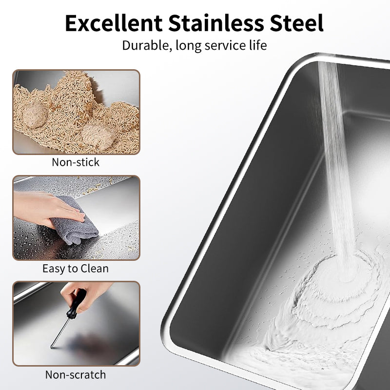 Large Stainless Steel Cat Litter Box - Odor-Resistant & High Sided, Easy to Clean