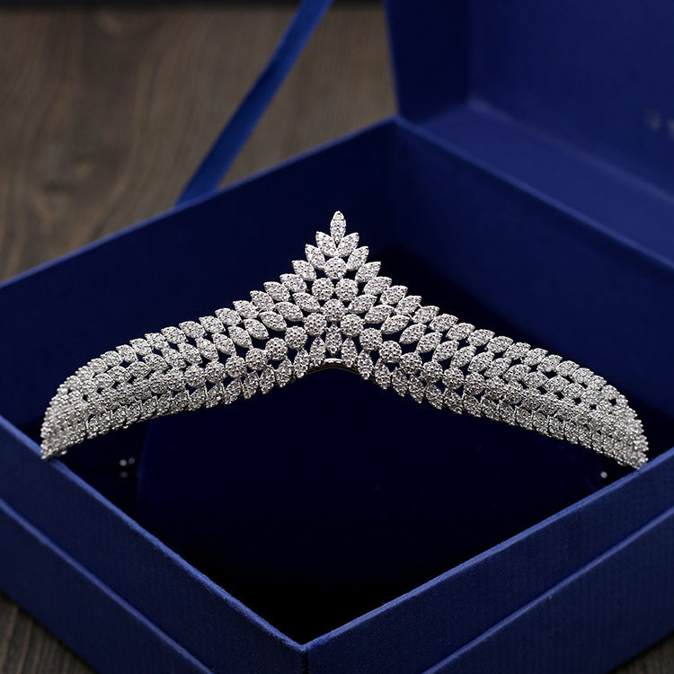Bridal Tiara Crown with Zircon Crystals - White