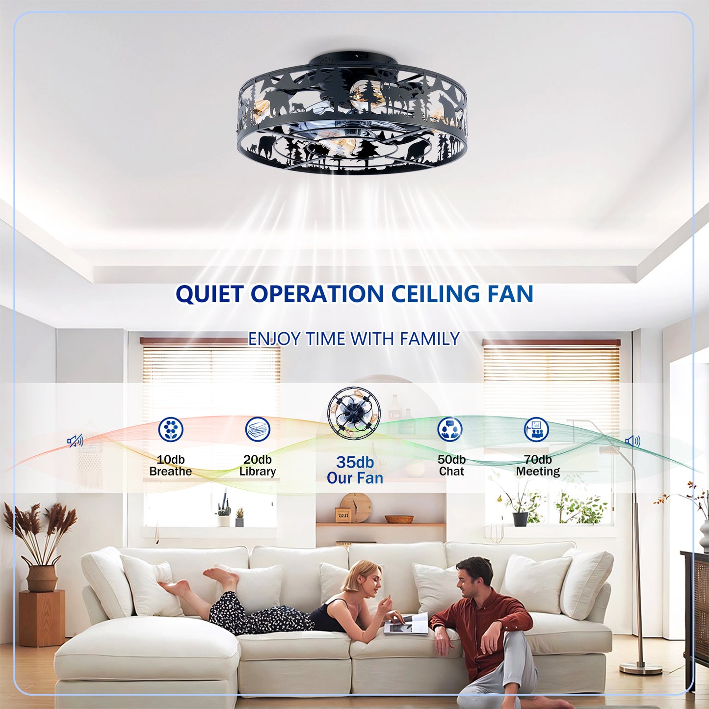 20in Matte Black Ceiling Fan with Remote Control - Reversible, 6 Speeds, Flush Mount, No Bulbs