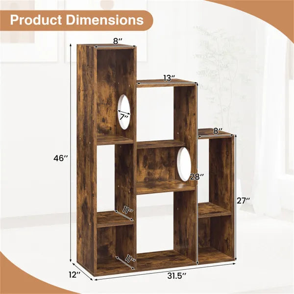 Cat Bookshelf Cabinet with Storage & Climbing Platforms - Rustic Brown