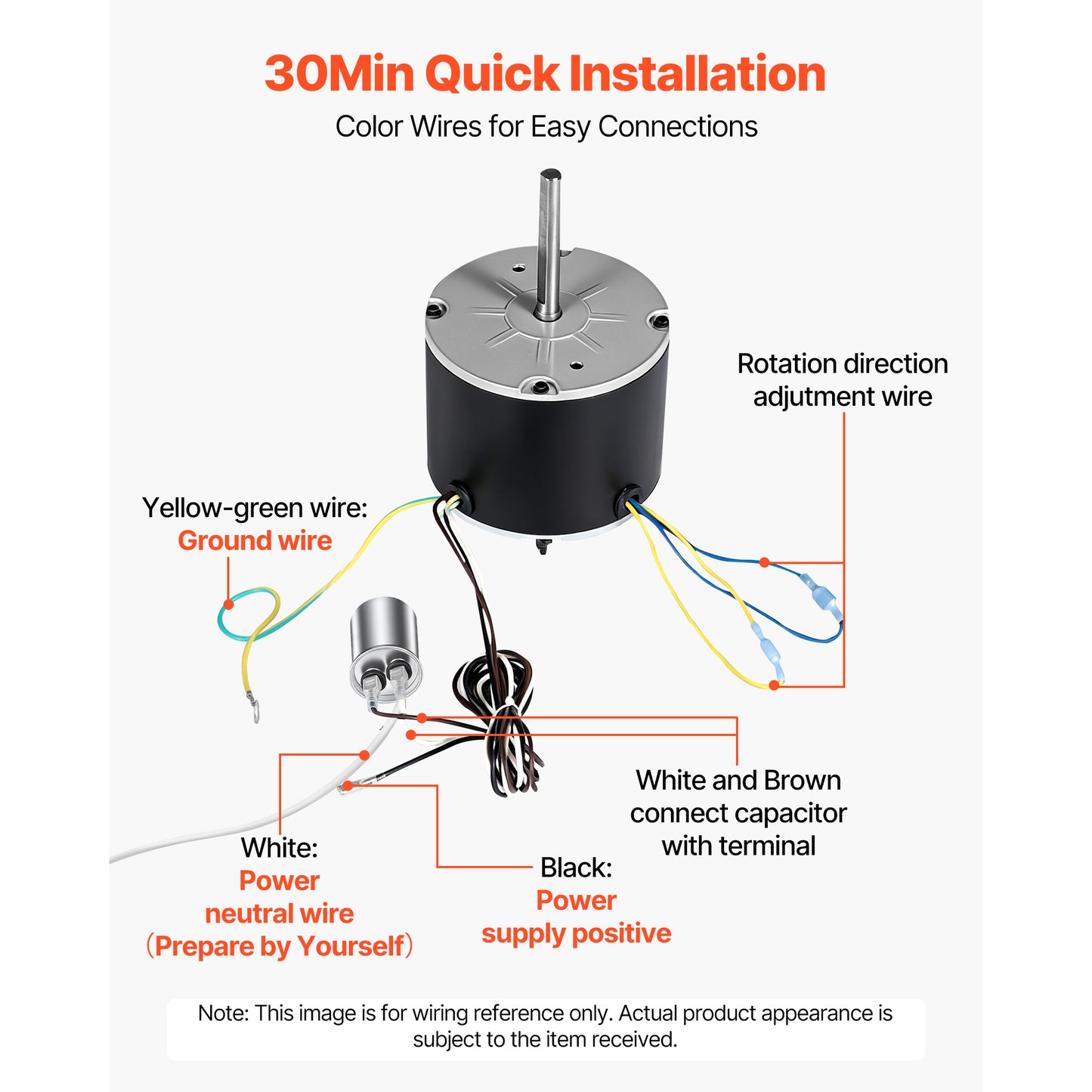 Condenser Fan Motor with Capacitor 1/4HP 825RPM 208-230V for HVAC Systems