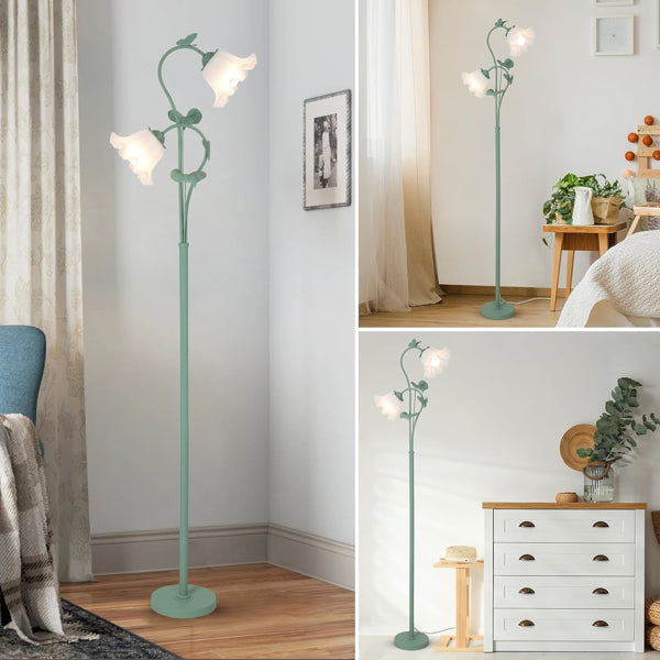 Vintage Flower Floor Lamp with 2 LED Bulbs - Green Acrylic Shade