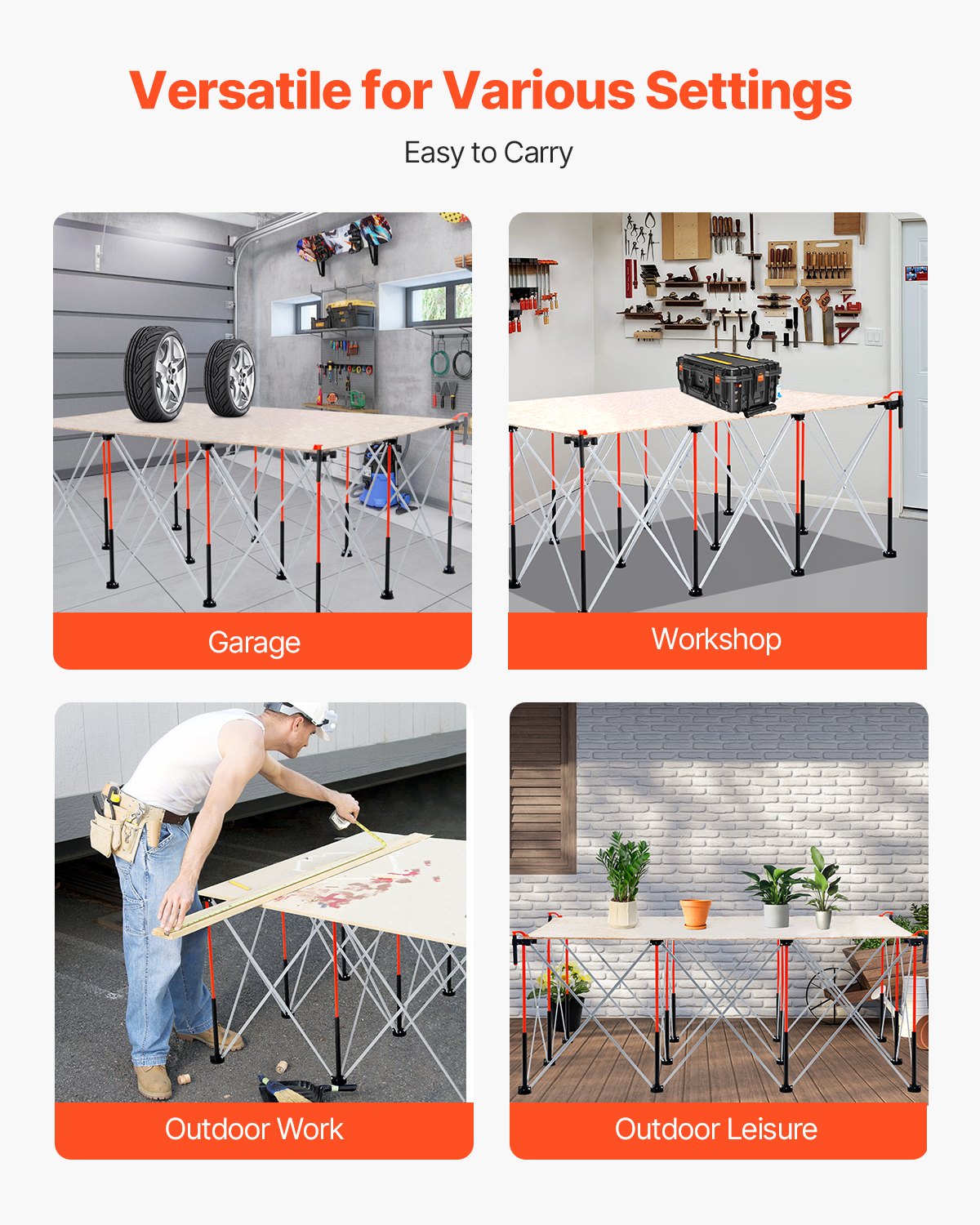 Portable Folding Workstand 6.12x4.14ft 4500lb Capacity - Orange