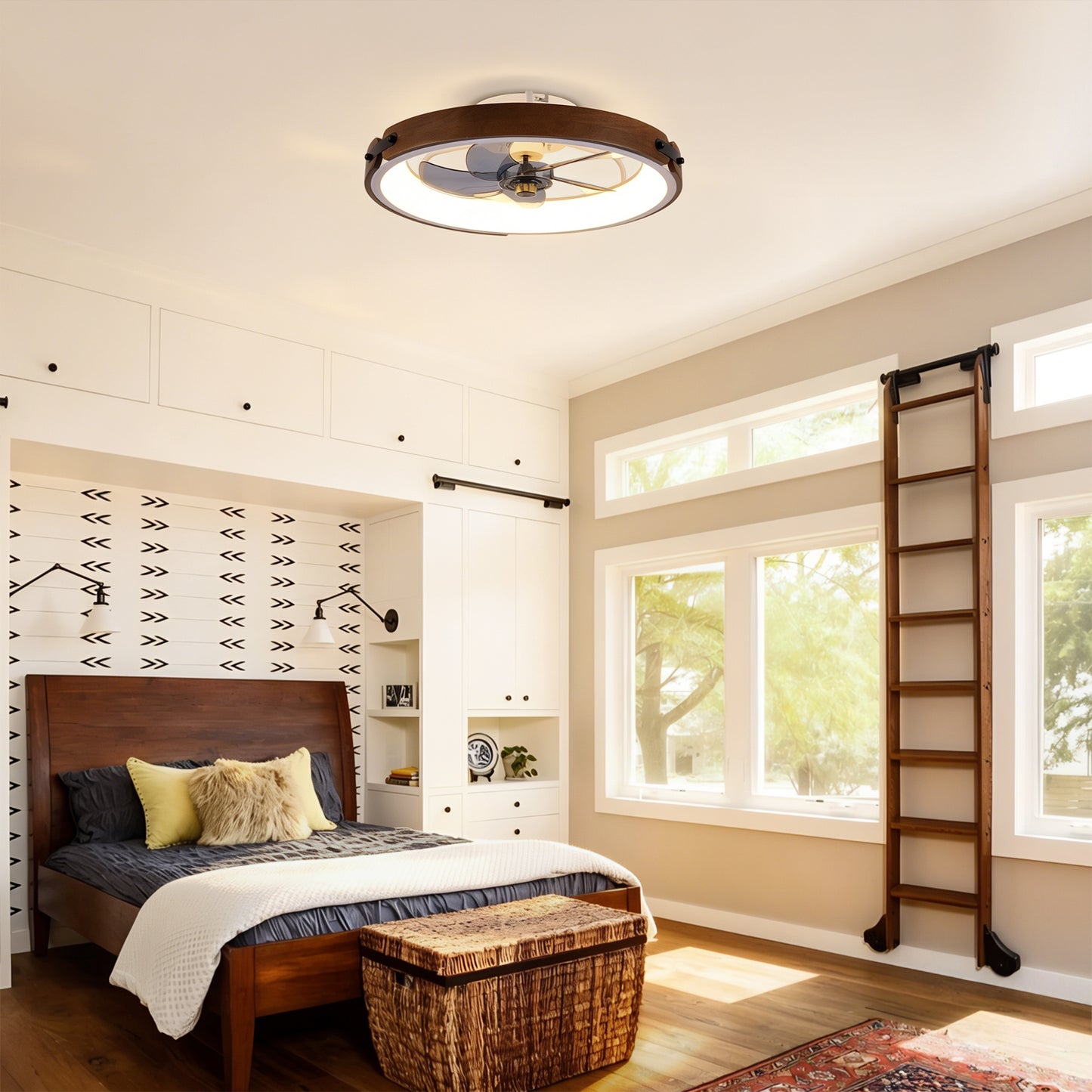 20" Ceiling Fan with Lights Kit and Remote Control - Walnut Black