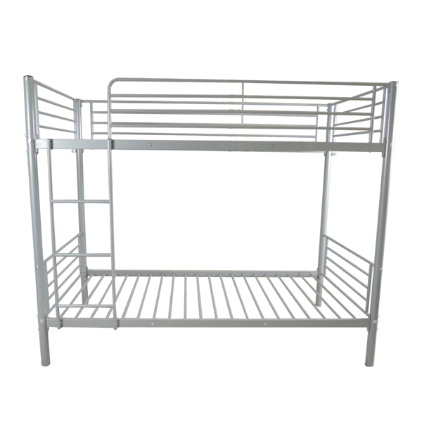 Iron Bed Bunk With Ladder For Kids Twin Size Gray