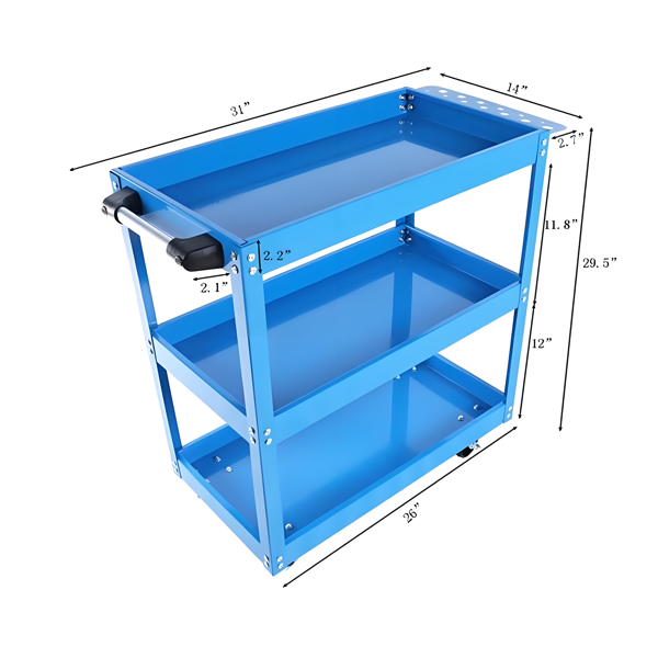 Heavy Duty Steel 3-Tier Rolling Tool Cart with Lockable Wheels & Large Capacity