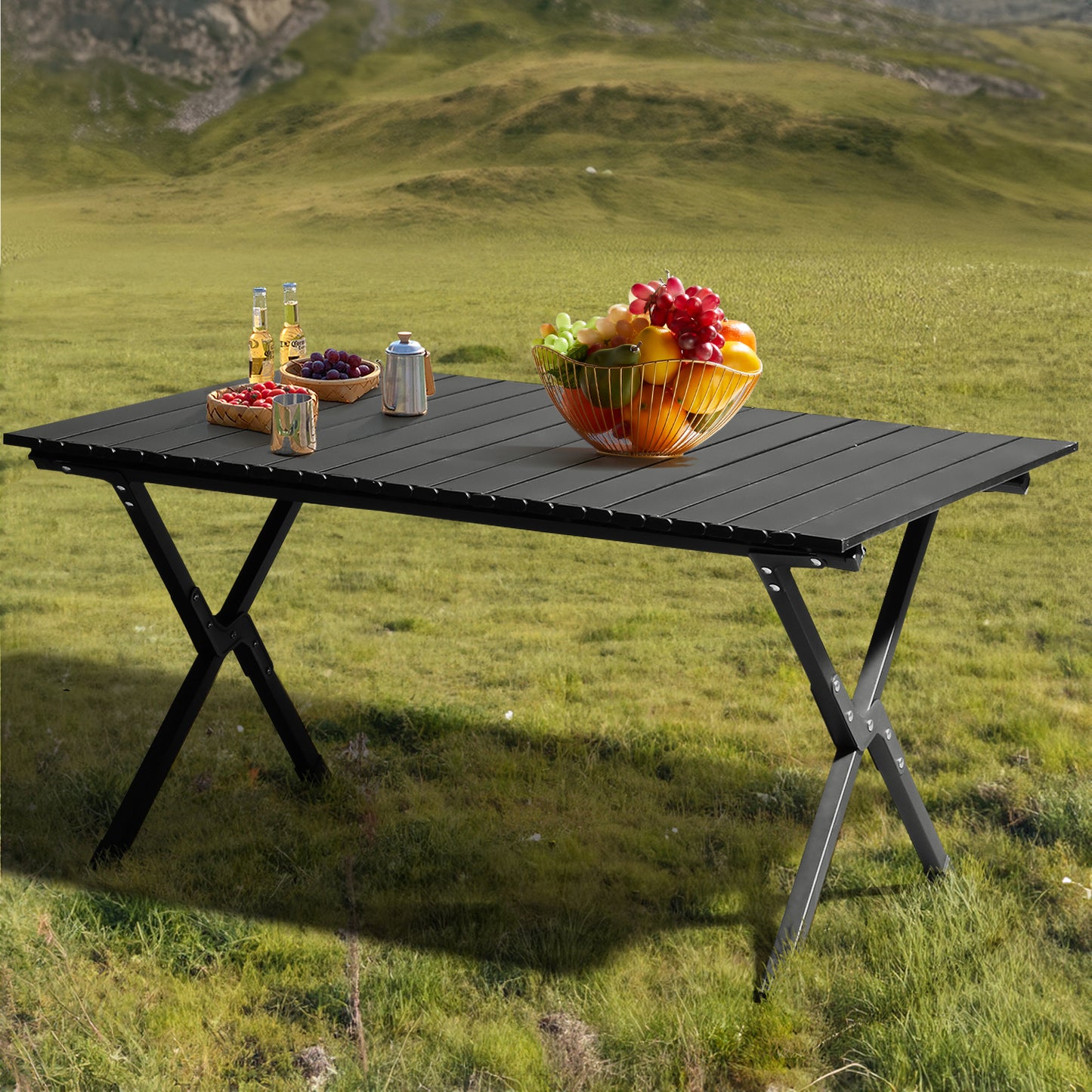 116cm Folding Camping Table - Lightweight Carbon Steel Picnic Table