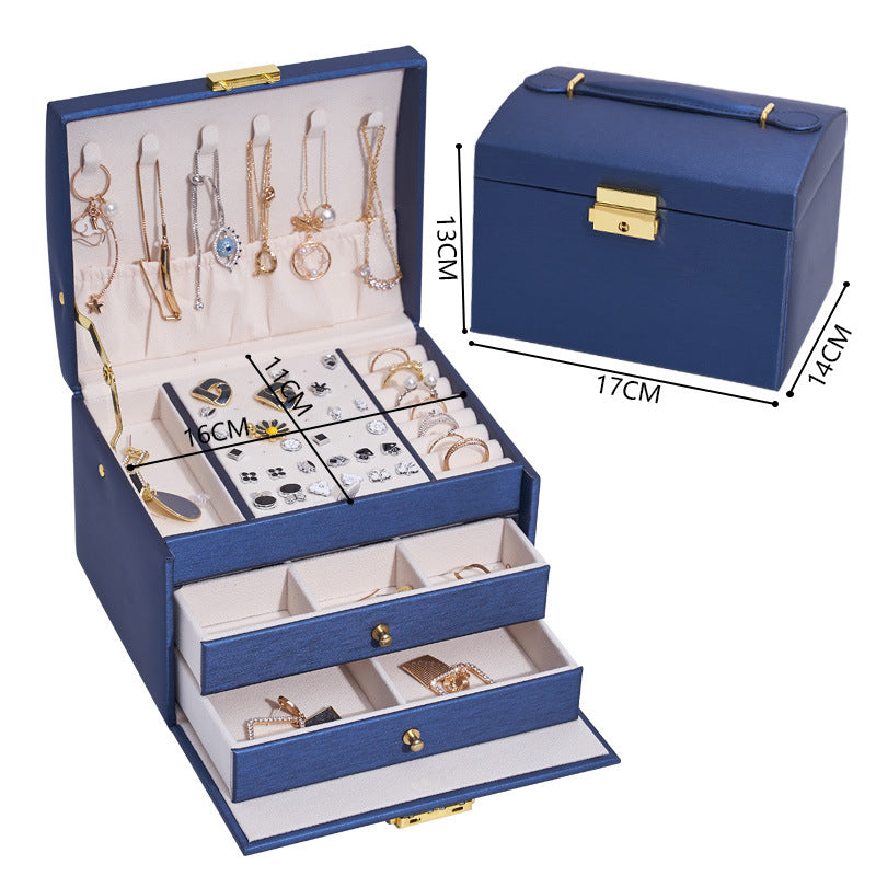 Three-Layer Jewelry Storage Box with Large Capacity - Travel & Home Organizer